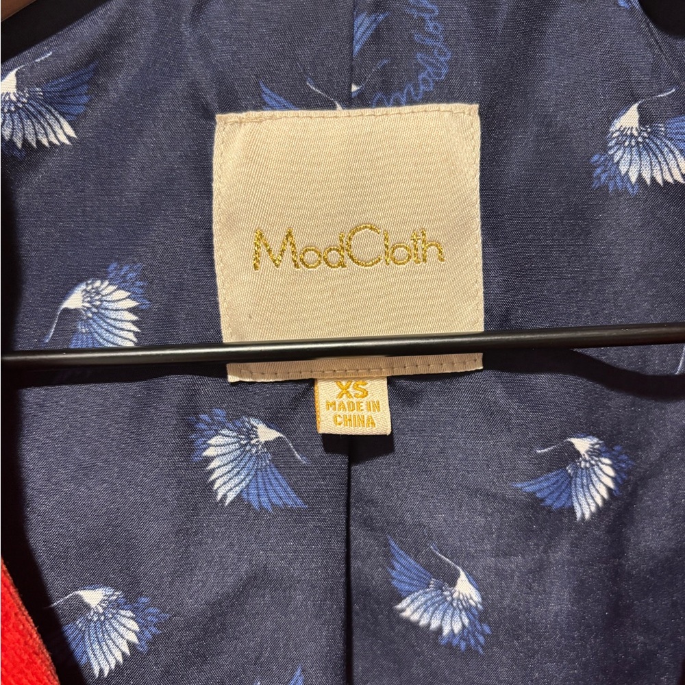 MODCLOTH | Red Orange Corduroy Moto Asymmetrical Zip Collar Jacket - Picture 5 of 5